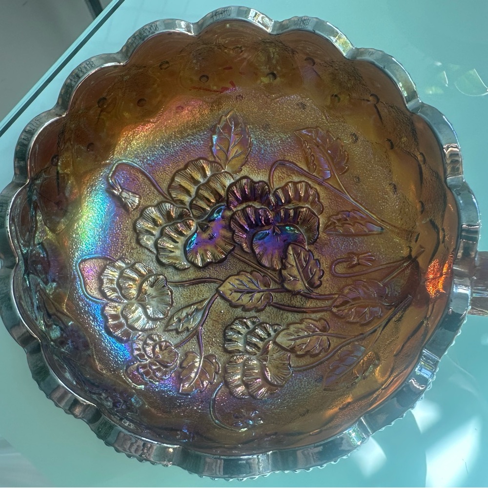 Indiana Carnival Glass Quilted Poppy Smoky Amethyst Nappy Dish - 5”